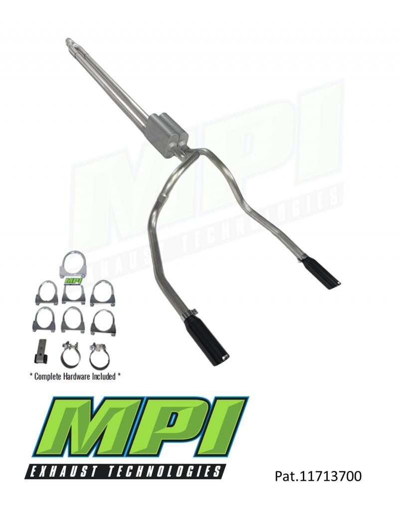 MPI Exhaust Technologies Clamp-on Kit w/Mufflers & Powder Coated Black Tips - G022-UBPSBLK-C